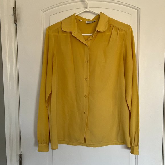 Mustard yellow sheer long-sleeved blouse - Picture 1 of 5